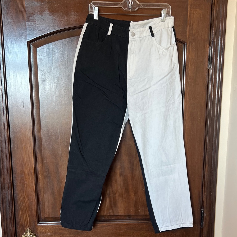 Two-Tone Black and White Denim Pants